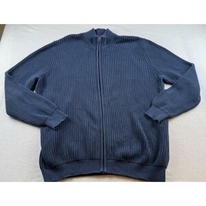 LL Bean Full Zip Ribbed Knit Sweater Jacket Blue Men's  XXL - Tall 0 FKQ6